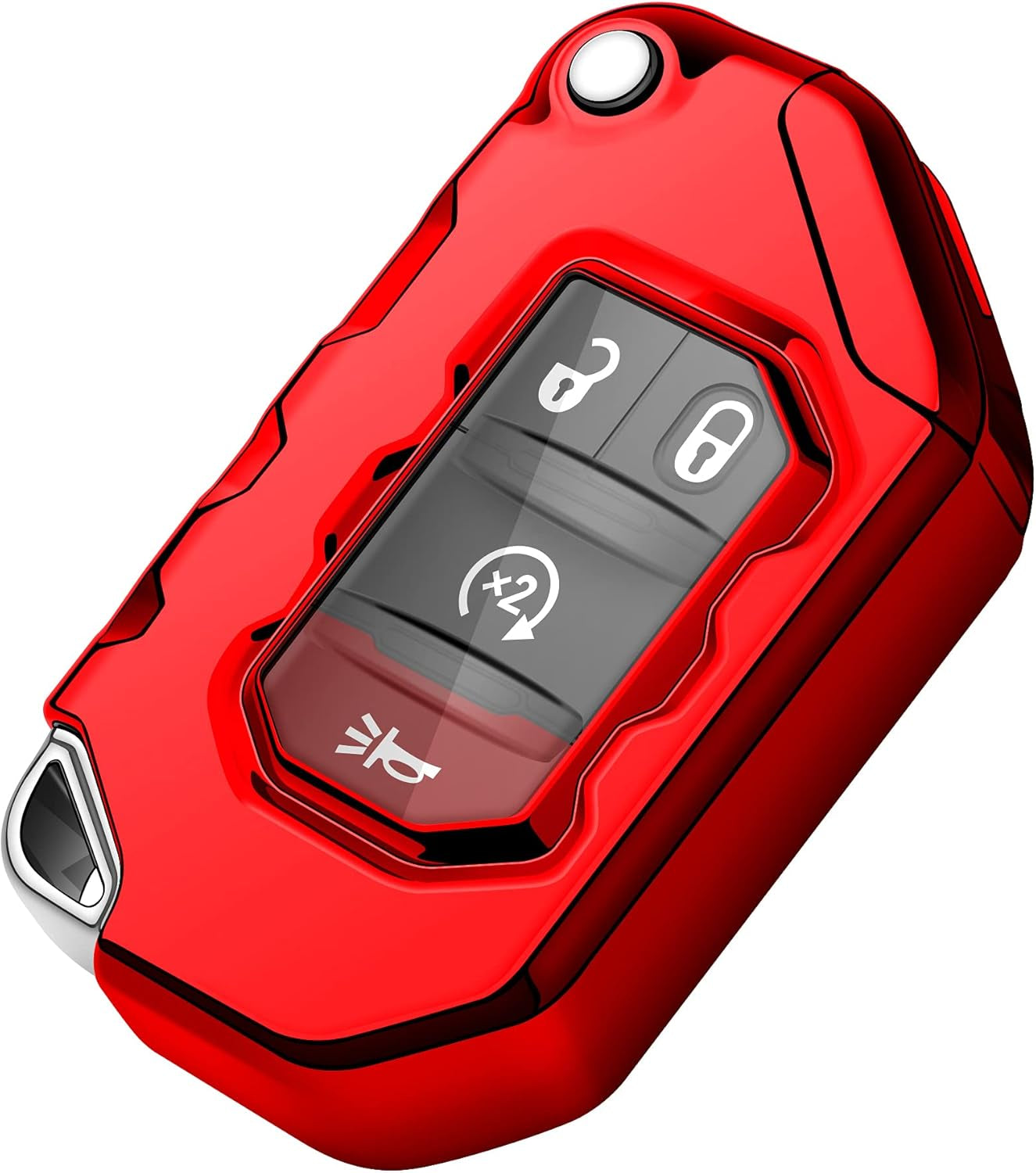 for Jeep Key Fob Cover Premium Soft Full Protection Key Shell Key Case Compatible with 2020-2025 Gladiator JT Sahara JLU 2018-2025 Wrangler JL JLU Rubicon(Red)