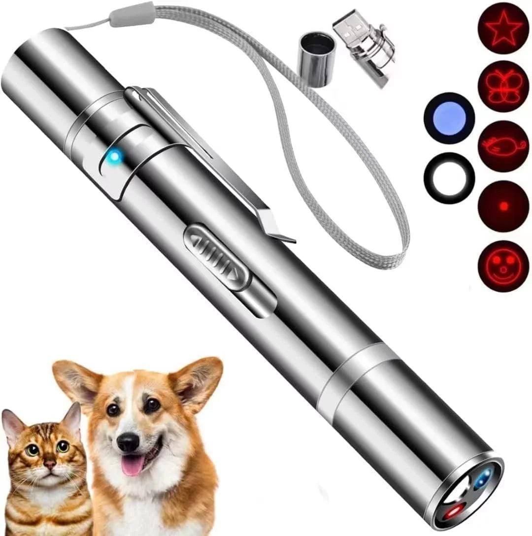 Cat Laser Pointer Toy,Dog Laser Pointer,7 Adjustable Patterns Laser,Long Range 3 Modes Training Chaser Interactive Toy,Usb Recharge