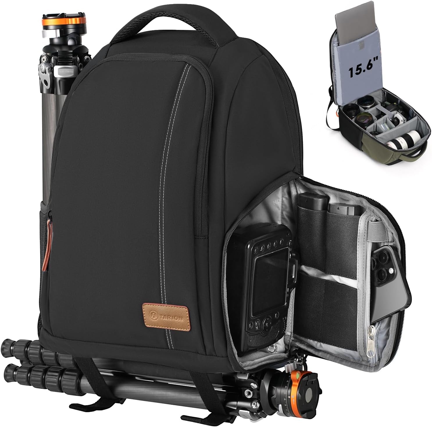 Large Camera Backpacks for Photographers - Waterproof Camera Bag Photography Backpack with 15.6" Laptop Compartment Rain Cover Side Access Tripod Holder(Tb04 Black)