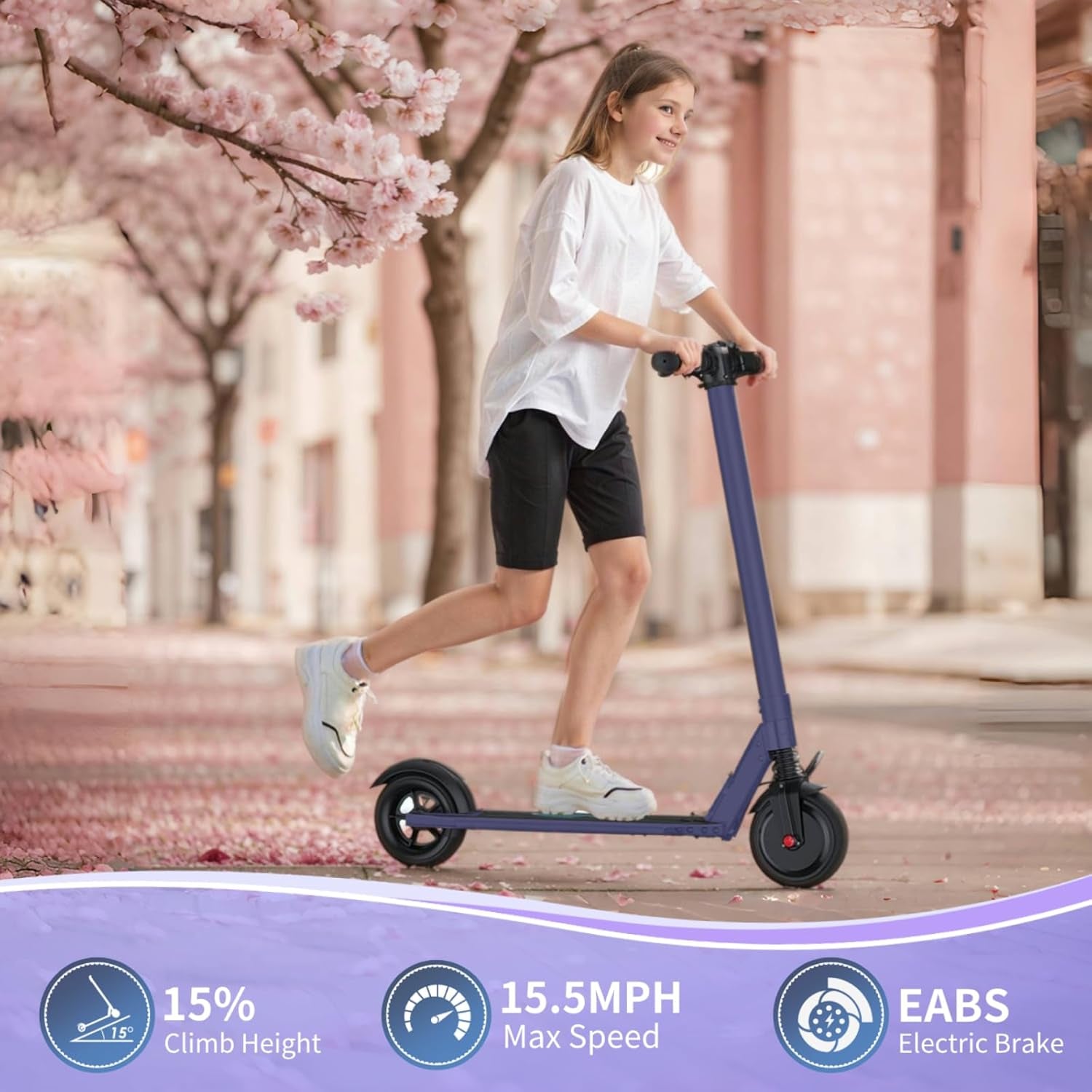 Electric Scooter for Kids Ages 8-12,Height for 3.9-5.8 Ft,250W,Led Display,6/10/15 MPH Adjustable Speed,Up to 120 Mins,Foldable Kids Electric Scooter with Dual Braking System,Max 220 Lbs