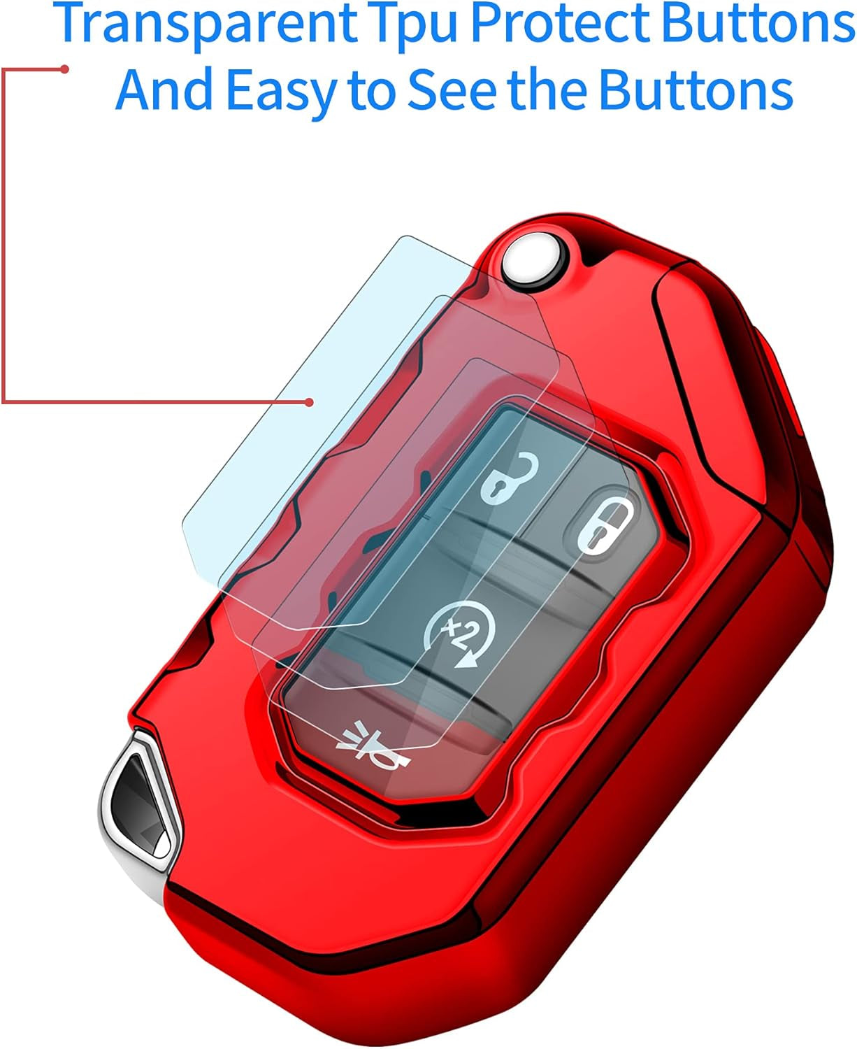 for Jeep Key Fob Cover Premium Soft Full Protection Key Shell Key Case Compatible with 2020-2025 Gladiator JT Sahara JLU 2018-2025 Wrangler JL JLU Rubicon(Red)
