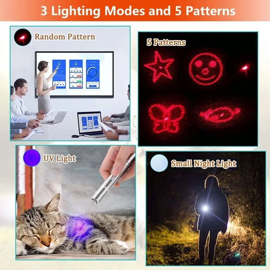 Cat Laser Pointer Toy,Dog Laser Pointer,7 Adjustable Patterns Laser,Long Range 3 Modes Training Chaser Interactive Toy,Usb Recharge