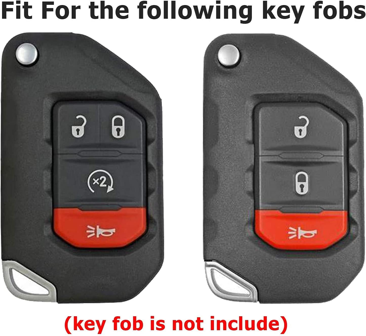 for Jeep Key Fob Cover Premium Soft Full Protection Key Shell Key Case Compatible with 2020-2025 Gladiator JT Sahara JLU 2018-2025 Wrangler JL JLU Rubicon(Red)