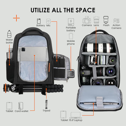 Large Camera Backpacks for Photographers - Waterproof Camera Bag Photography Backpack with 15.6" Laptop Compartment Rain Cover Side Access Tripod Holder(Tb04 Black)