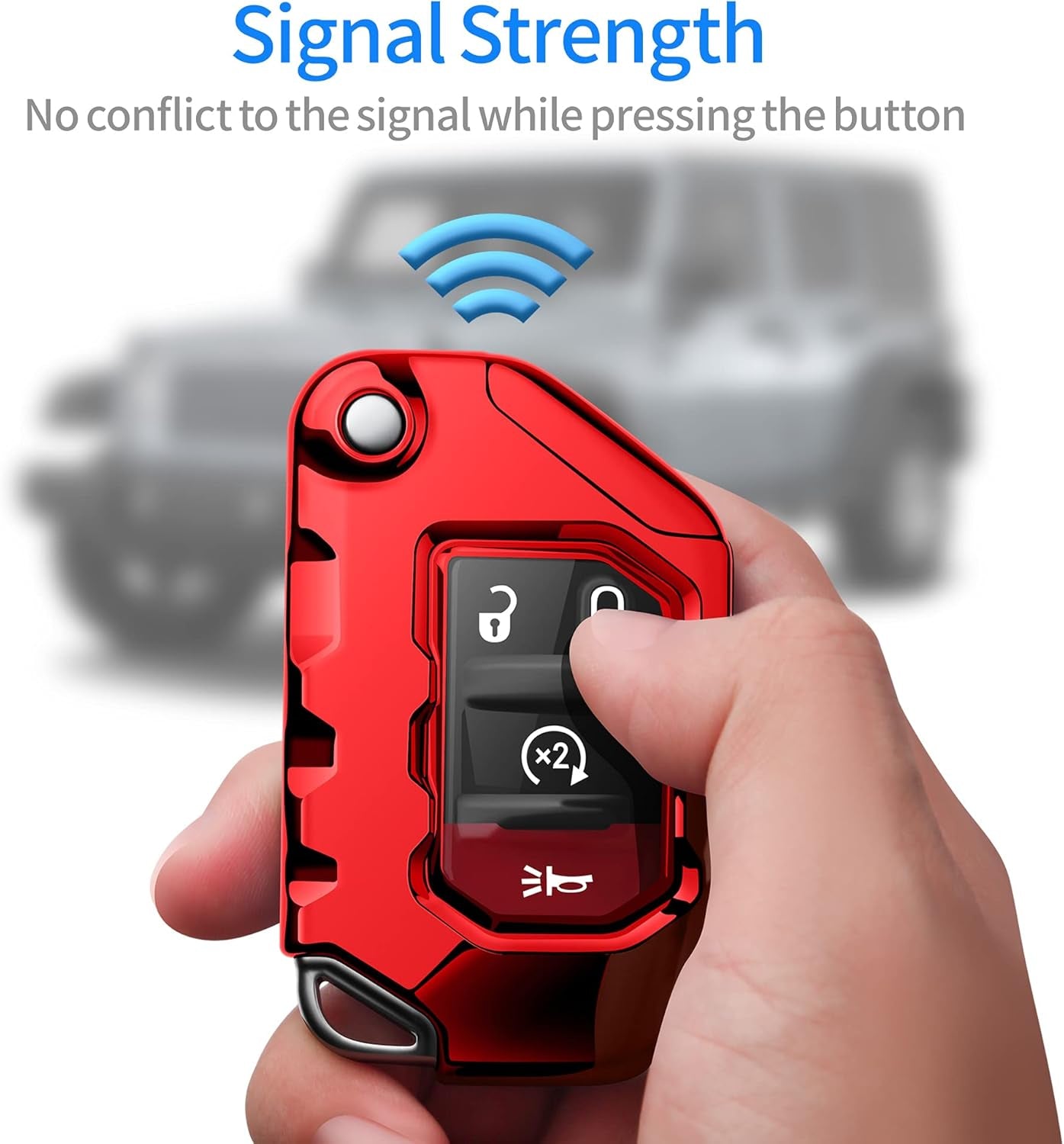 for Jeep Key Fob Cover Premium Soft Full Protection Key Shell Key Case Compatible with 2020-2025 Gladiator JT Sahara JLU 2018-2025 Wrangler JL JLU Rubicon(Red)