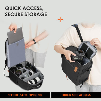 Large Camera Backpacks for Photographers - Waterproof Camera Bag Photography Backpack with 15.6" Laptop Compartment Rain Cover Side Access Tripod Holder(Tb04 Black)